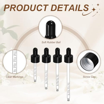 PATIKIL Glass Eye Dropper w/Measurement mark for 1.7oz Glass Bottles 10Pcs - color: Black/Black Top, size: 1.7oz