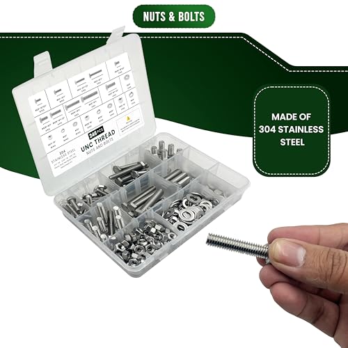 246 Hex Bolts, Nuts, Washers Assortment Kit, 304 Stainless Steel