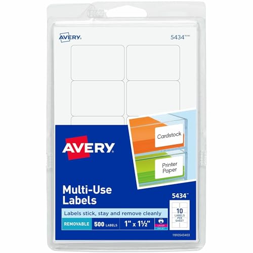 Avery® Self-Adhesive Removable Labels, 1 x 1.5 Inches, White, 500 per Pack (05434)