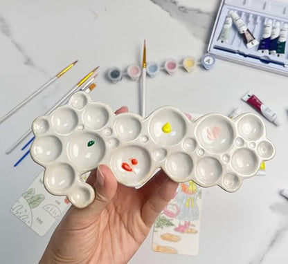 Bubble Ceramic Paint Palette, Ergonomic White Watercolor Mixing Color Tray