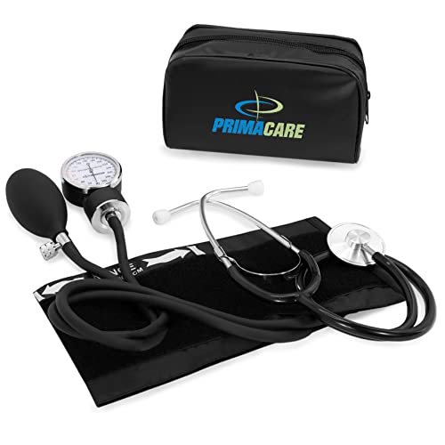 PrimaCare Medical DS-9197-BK Professional Classic Series Manual Adult Size Blood Pressure Kit, Emergency Bp kit with Stethoscope and Portable Leatherette Case, Nylon Cuff, Black - color: Black