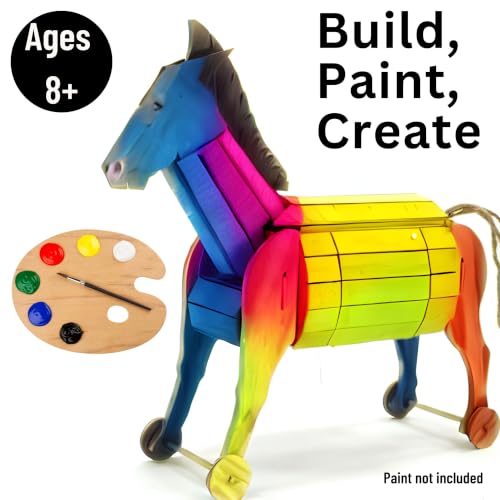 PATHFINDERS STEM Kit – Trojan Horse Model | DIY Wooden Craft Kit for Kids 10-14 | Girls Arts & Crafts STEM Gift | Ancient Greek History Project | Hands-On Educational Toy Engineering and Science