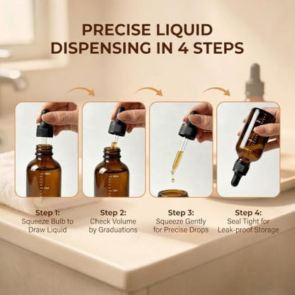 ericotry 3Pcs 100ML /3.4oz Empty Refillable Amber Glass Graduated Dropper Bottle Essential Oil Cosmetics Elite Fluid Container Jar Pot Holder with Glass Pipette Dropper - size: 100 ml