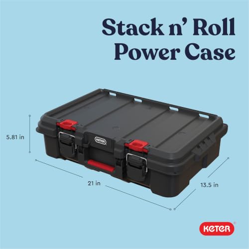 Keter Stack N' Roll Power Tool Case with Removable Dividers - color: Black/Red, size: Power Tool Organizer