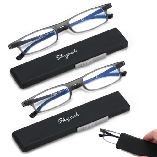 2 Pack Ultra thin Lightweight Folding Reading Glasses Women Men TR90 Blue Light Blocking Anti UV/Eyestrain Foldable Compact Computer Readers Portable Unique Stretchable Slim Flat case Gunmetal, +2.0 - color: Gunmetal-2pc