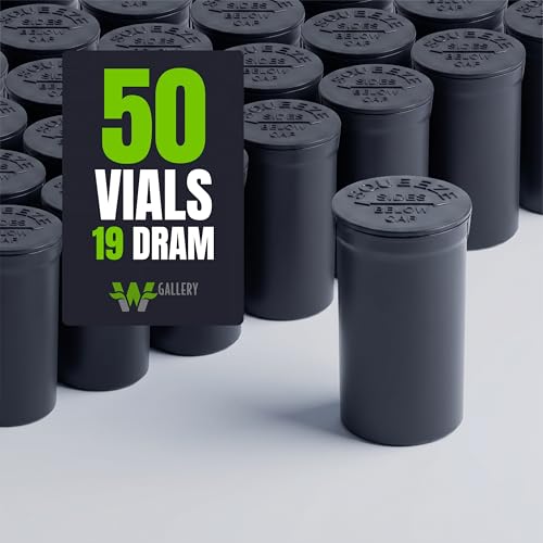 W Gallery 50 Black Vials - 19 Dram Pop Top Bottles, Child Resistant - color: Black