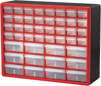Akro-Mils 44 Drawer 10144REDBLK, Plastic Parts Storage Hardware and Craft Cabinet, (20-Inch W x 6-Inch D x 16-Inch H), Red & Black, (1-Pack) - color: Red, size: 44 Drawer, style: 1 Pack