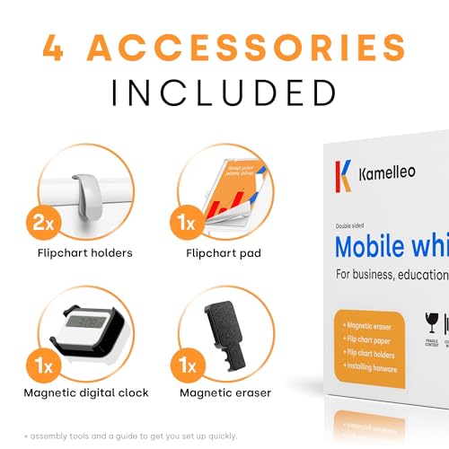 Kamelleo Rolling Whiteboard on Wheels 48" x 36", Double Sided White Board - color: Jet Black, size: 48x36
