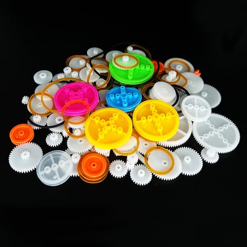 115PCS 0.5 Module Plastic Gear Set Belt Pulley with Rubber Band Single Gear Reduction Gear Spindle Gear Small Motor Gears for DC Motor RC Car Truck Robot Helicopter DIY Model Toy Parts (115)