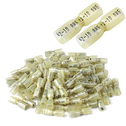 100 PCS 12-10 AWG Waterproof Heat Shrink Quick Disconnect Connectors, Crimp Electrical Wire Female Spade Connectors Insulated Disconnect for Marine Automotive Motorcycle Home Wiring (Yellow) - size: [12-10 AWG] Female x 100