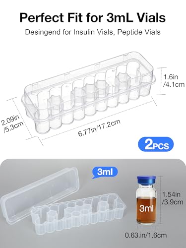 SUNMON 24-Slot Peptide Case for Fridge, 3ml Vial Storage Case for Refrigerator, 3ml Insulin Vial Holder for Diabetic Care (2 Pcs) - size: 3ml-24 Slot 2 Pcs