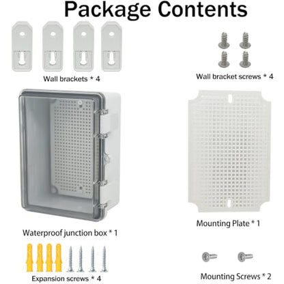 Junction Box, Hinged Grey Clear Cover IP67 Waterproof ABS Project Box with Mounting Plate Electrical Box Enclosure with Wall Bracket 7.1 x 5.1 x 3.5inch(180x130x90mm) - color: Transparent, size: 7.1"x5.1"x3.5"