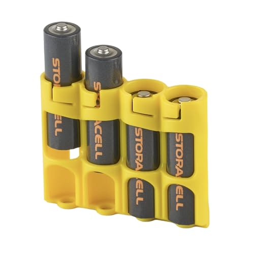 Storacell by Powerpax Slimline AA Battery Storage Caddy, Yellow - Holds 4 Batteries (Not Included) - size: 4 Count (Pack of 1)