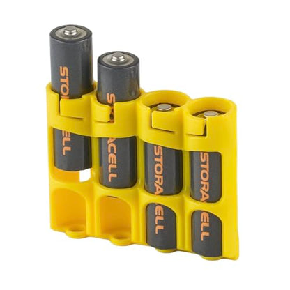 Storacell by Powerpax Slimline AA Battery Storage Caddy, Yellow - Holds 4 Batteries (Not Included) - size: 4 Count (Pack of 1)