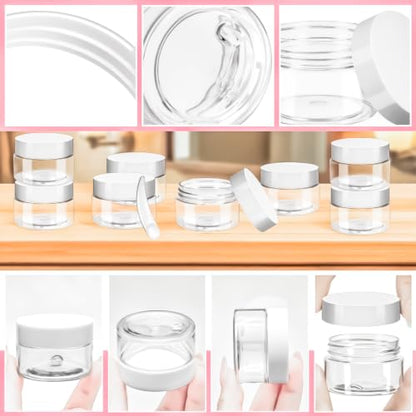 15 Pack 1oz Plastic Jars Round Clear Containers with Lids, 30ml Small Cosmetic Jars Makeup Containers, 1ounce Slime Jar Travel Cosmetic Container for Cream Salves Sample Lip Balm Lotion,White - color: White, size: 1oz-15pack