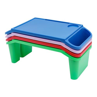Activity Lap Desk Tray with Storage, Plastic Breakfast Laptop Trays with Side Pockets, Portable Lap Bed Table for Snacks, Play, Classroom and Sensory Toys (Multicolour, 50 * 25 * 18cm, 4pcs)