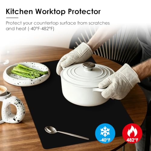 KitchenRaku Extra Large Silicone Mat for Kitchen Worktop Protector, 1.5MM Thick Nonstick Heat Resistant Countertop Mat, Nonskid Placemat, Craft Mat, Table Mat (Black, 23.6"x31.5") - color: Black, size: 31.5"L x 23.6"W