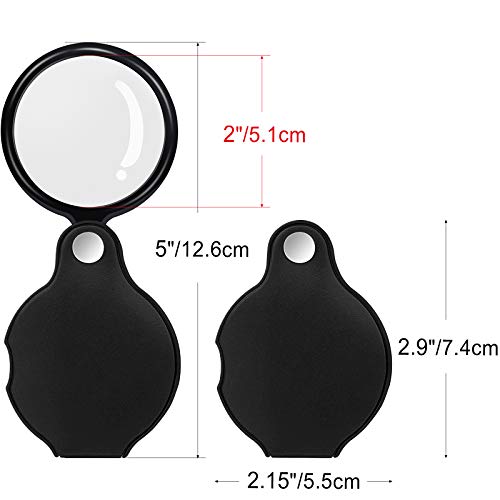 5PCS 10X Pocket Magnifying Glass Small Magnifying Glass with Black Rotating Protective for Reading, Books, Jewelry