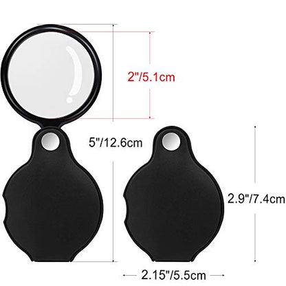 5PCS 10X Pocket Magnifying Glass Small Magnifying Glass with Black Rotating Protective for Reading, Books, Jewelry