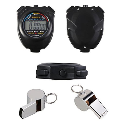 Vicloon Stopwatch Timer, Lap Split Digital Stopwatch with Stainless Steel Whistle, Large Display Digital Stopwatch Timer Suitable for Football, Basketball, Running, Swimming, Fitness (Black) - color: Black