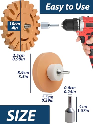 Rubber Eraser Wheel,Decal Sticker Remover Tool Kit with Drill Adapter,Vinyl Adhesive Removal Tool,Razor Blade Scraper,Polishing Pad Wool Buffing Pad