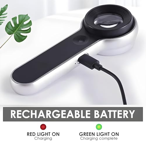 Handheld Magnifier Loupe 60x with UV and LED Lights, USB Rechargeable Illuminated Jewelers Loupe Optical Glass Magnifying Glass for Diamond, Jewelry, Coins, Stamps, Currency, Circuit Board
