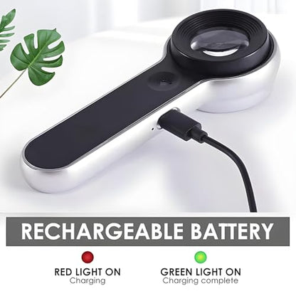 Handheld Magnifier Loupe 60x with UV and LED Lights, USB Rechargeable Illuminated Jewelers Loupe Optical Glass Magnifying Glass for Diamond, Jewelry, Coins, Stamps, Currency, Circuit Board