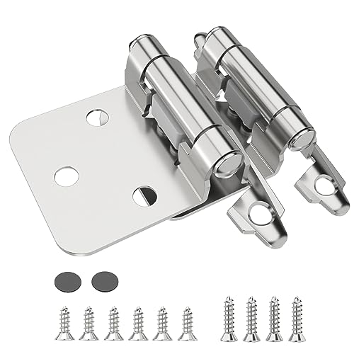 Chibery 1/2" Overlay Cabinet Hinges, 10 Pack Self Closing Flush Mount Hinges with Door Bumper, Variable Decorative Hardware for Bathroom, Furniture, Kitchen Cabinet Doors, Satin Nickel - color: Satin Nickel
