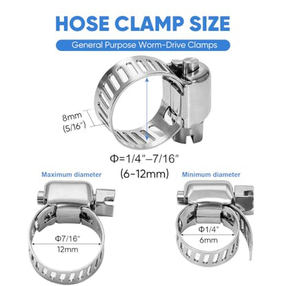 TICONN 24PCS Hose Clamps Set 304 Stainless Steel, 1/4"-7/16" Worm Gear - size: SAE Micro #4 24PCS 1/4''~7/16"