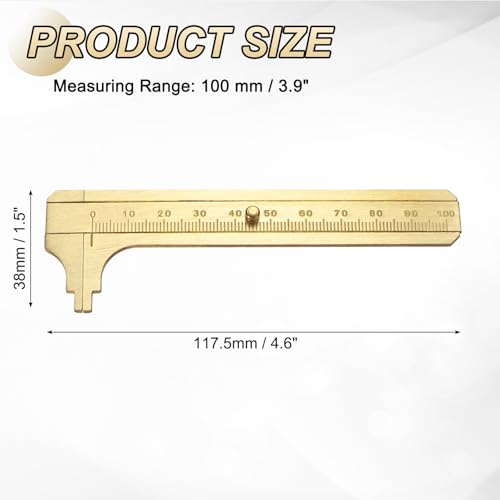 uxcell Pocket Caliper Ruler 100mm Brass Sliding Gauge Mini Caliper Precision Double Scales Metric Measurement Tool Drawing Measuring Ruler Gold - size: 100mm
