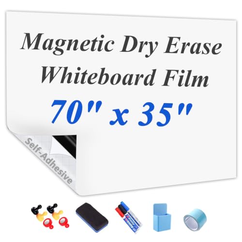 JUMUBOARD Self-Adhesive Magnetic Dry Erase Whiteboard Sticker, 70" x 35" - size: 70"W x 35"H