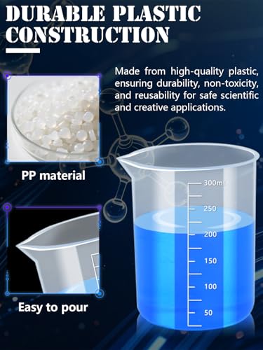 Artcome Plastic Graduated Cylinders and Beakers with 5 Pipettes, 10/25/50/100/250ml Cylinders, 10/25/50/100/150/250/500/1000ml Beakers, 5 Stirring Rods – Ideal for Science Lab, DIY, Halloween Decor