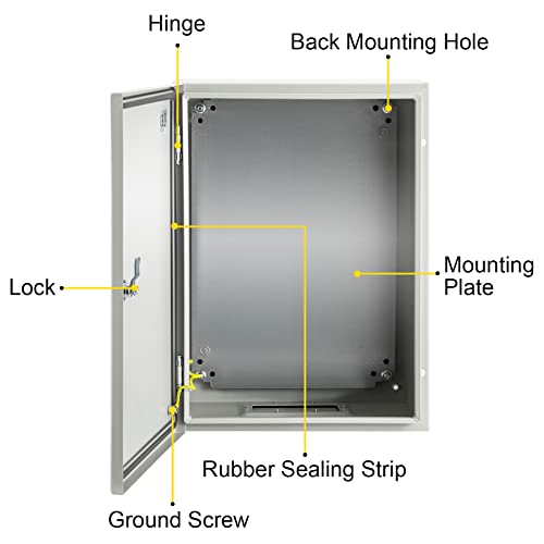 VEVOR NEMA Steel Enclosure, 16 x 12 x 8'' NEMA 4X Steel Electrical Box, IP66 Waterproof & Dustproof, Outdoor/Indoor Electrical Junction Box, with Mounting Plate - size: 16 x 12 x 8