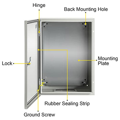 VEVOR NEMA Steel Enclosure, 16 x 12 x 8'' NEMA 4X Steel Electrical Box, IP66 Waterproof & Dustproof, Outdoor/Indoor Electrical Junction Box, with Mounting Plate - size: 16 x 12 x 8