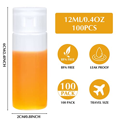 Nuogo 100 Pcs 12ml 0.4oz Mini Plastic Sample Bottle, Flip Cap