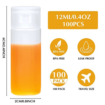 Nuogo 100 Pcs 12ml 0.4oz Mini Plastic Sample Bottle, Flip Cap