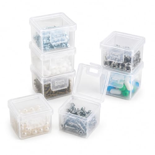 10PC Mini Clear Plastic Storage Boxes Stackable Small Parts Organizer Containers with Hinged Lid for Hardware Beads Jewelry Craft Tiny Accessories 1.30x1.18x0.94 Inch