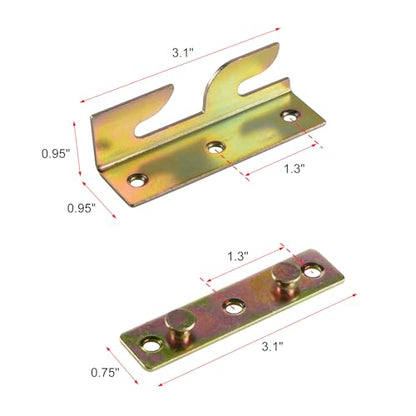 RUIAN Bed Rail Brackets Set of 4, Heavy Duty Iron Bed Hinges Replacement Parts for Wood Bed Frames, Headboard, Footboard, with Screws, 80x23x21mm - color: 4PCS,YELLOW