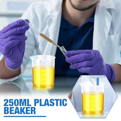 Tanlade 36 Pcs Plastic Beakers Transparent Lab Measuring Cup Clear Liquid Measuring Mixing Cups Raised Graduations, Tapered Spout for Laboratories, Classrooms, Home (250 ml) - size: 250ml