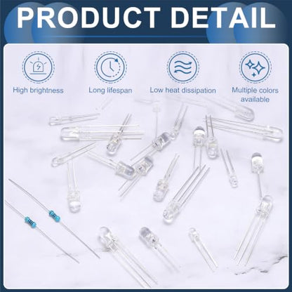 MECCANIXITY 100pcs 5mm LED Diode Lights, Red White Common Cathode DC 3-12V - color: Red White, size: 5mm