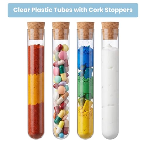 30Pcs 15 x 100mm Plastic Test Tubes with Cork Stoppers