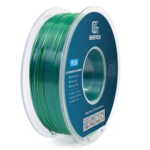 Geeetech 3D Printer Silk PLA Dual Color Filament, Metal-Like Shiny Silk Filament 1.75mm 1kg (2.2lbs) Spool, Dimensional Accuracy +/- 0.02 mm, Silk Blue Green - color: 1kg Dual Color Blue-green
