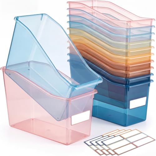 Geetery 12 Pcs Plastic Book Bins for Classroom, Semitransparent - color: Semitransparent