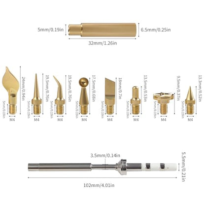 3D Printer Accessories Heat Set Insert Tool TS100 936 Soldering Iron Adapter: 8Pcs Finished Brass Trimming Head with Connector Threaded Mating Design for 3D Printing Filament Plastic Print