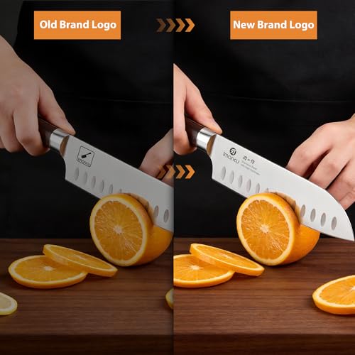imarku Santoku Knife 7 Inch with Sharp Japanese High Carbon Stainless Steel - color: Brown and Silver
