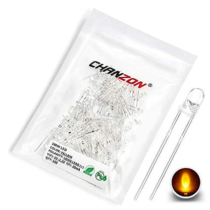 CHANZON 100 pcs 3mm Yellow LED Diode Lights (DC 2V 20mA) - color: G) Yellow, size: 3mm Round Top