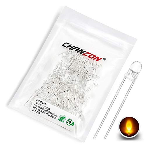 CHANZON 100 pcs 3mm Yellow LED Diode Lights (DC 2V 20mA) - color: G) Yellow, size: 3mm Round Top