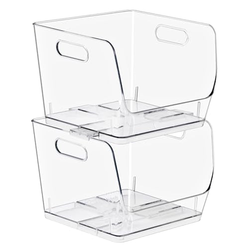 Sorbus Clear Pantry Organizer with Stackable Storage Bins, Open Front - size: Medium Square, style: 2 Pack