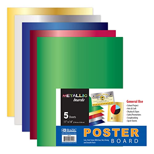 BAZIC Products Metallic Poster Board, 11 x 14 in, 5 Ct, 48-Case - size: 48-Pack