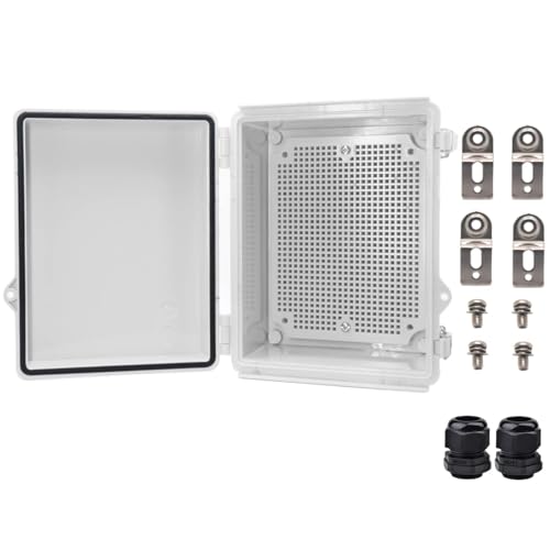 Outdoor Waterproof Electrical Box Junction Box Weatherproof IP67 ABS Plastic Enclosure Switch Router Project Box Electronics Enclosure with Mounting Plate Wall Bracket Grey 8.7"x6.7"x4.3" - color: Grey, size: 8.7" x 6.7" x 4.3"